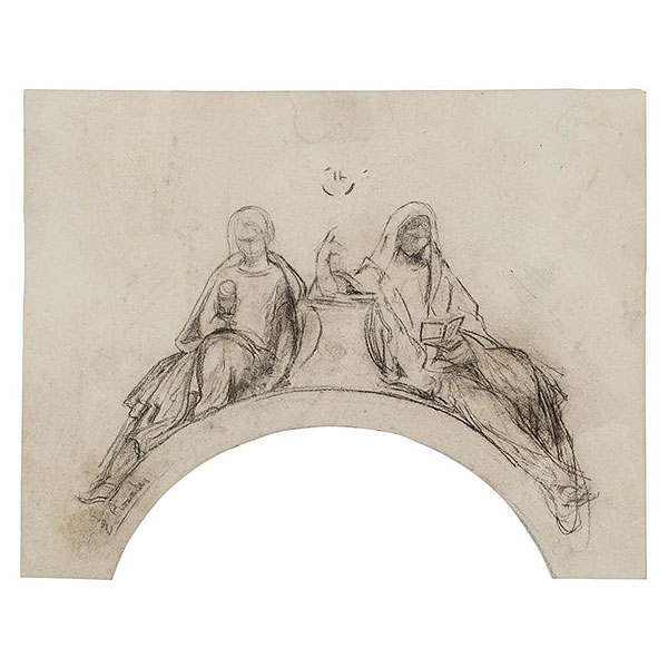 Eduardo Rosales. (1836 - 1873)   "Boceto para pintura mural". Dibujo. Firmado en el ángulo inferior izquierdo.