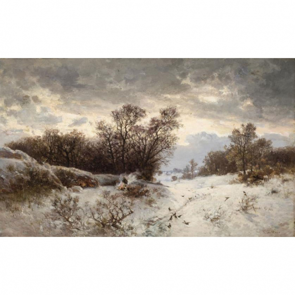 Carlos de Haes. "Paisaje invernal (1880)". Óleo sobre lienzo. Firmado y fechado (1880)  