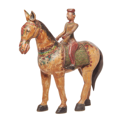 Jinete a caballo mongol en madera tallada y policromada, ppios. del s.XX.