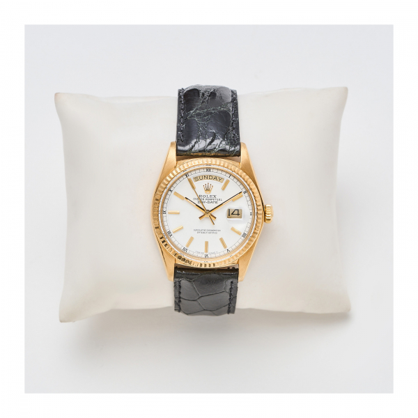 ROLEX. Oyster Perpetual Day-Date. Reloj de pulsera para caballero, c.1976. En oro y correa de piel no original. 