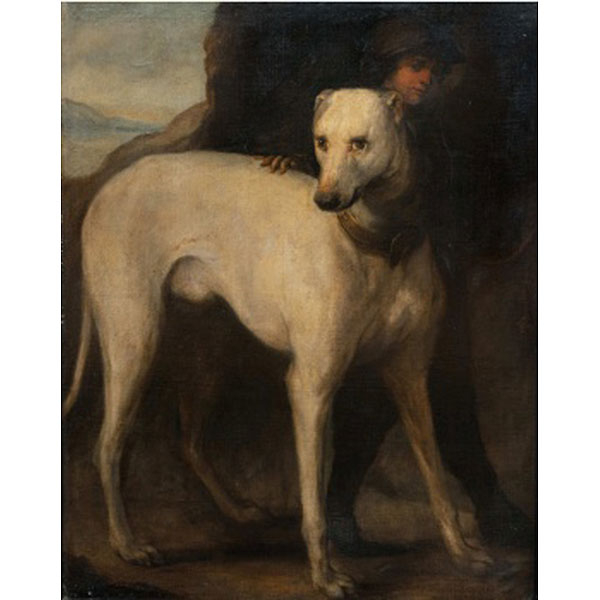 ESCUELA EUROPEA  (S. XVII) "Paisaje con perro galgo y personaje"
