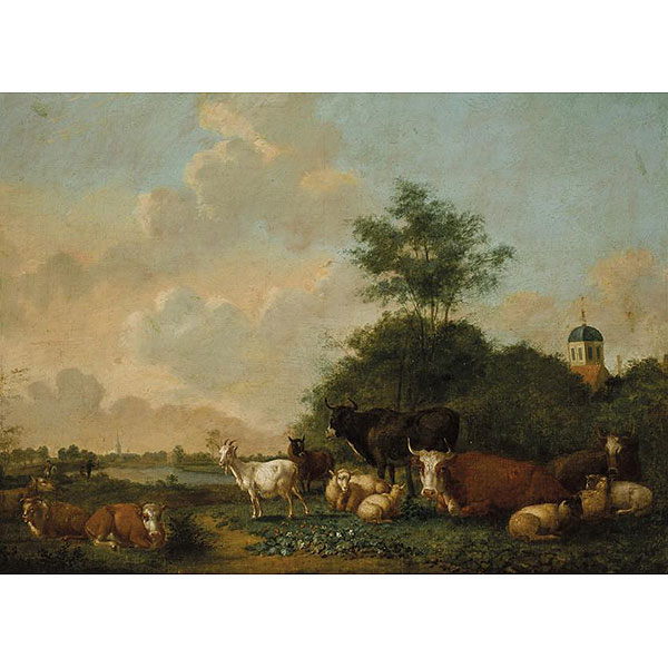 Rosa da Tivoli (1657 - 1706)   "Paisaje con ganado". Óleo sobre lienzo.