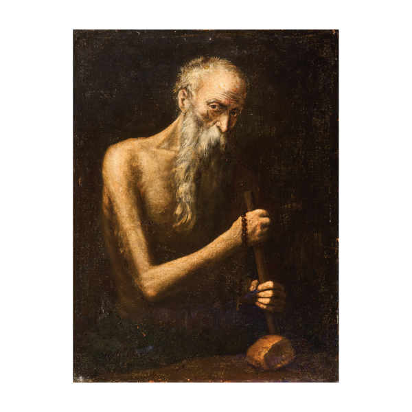 Escuela española, fles. del s.XVII-ppios. del s.XVIII. San Jerónimo penitente. Óleo sobre tela.