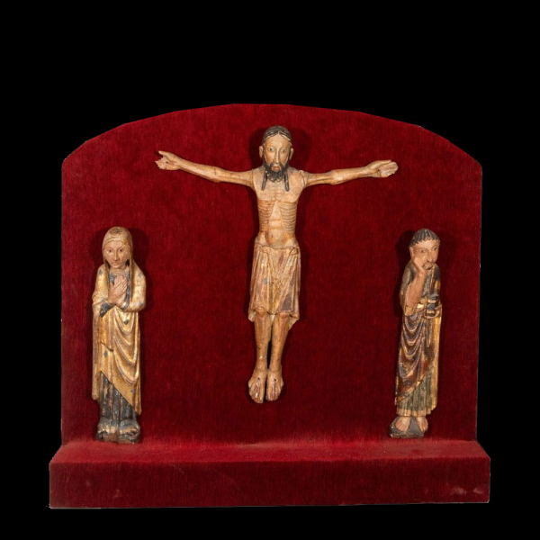 Calvario con la Virgen y San Juan. Escuela Medieval Española, Siglo XIV.   