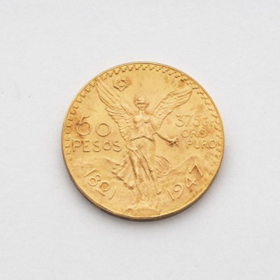 Moneda de 50 pesos mejicanos de oro puro 1947