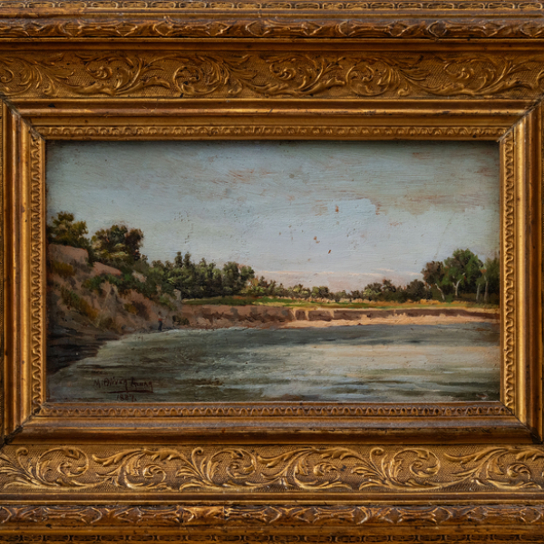 "Paisaje con pescador"  MARIANO OLIVIER AZNAR (Zaragoza, 1863 - Madrid, 1927)