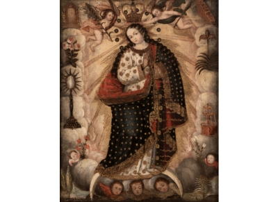 ESCUELA CUZQUEÑA O PERÚ, SIGLO XVIII Coronación de la Virgen