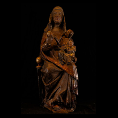 Gran Triple Virgen Tardo Románica transición al Gótico Hispano Flamenco, siglos XIV a principios del XV.