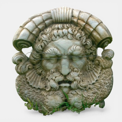 Mascar&oacute;n con cabeza de Neptuno en m&aacute;rmol, Italia, probablemente siglo XIX.