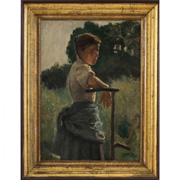 &quot;Joven Campesina con guadaña&quot;   IGNACIO UGARTE (San Sebastián, 1858-1914)