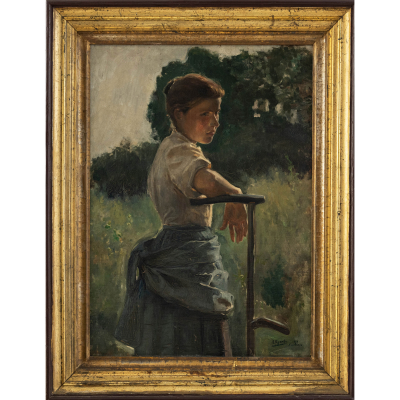 &quot;Joven Campesina con guadaña&quot;   IGNACIO UGARTE (San Sebastián, 1858-1914)
