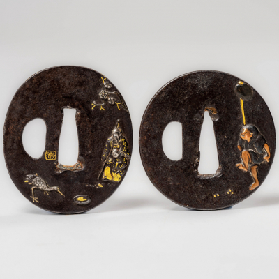 Conjunto de dos tsubas de katana japonesa en bronce época Meiji(1868-1912)