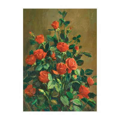 Enric Porta Mestre (La Pobla de Segur, Lleida, 1901-Barcelona, 1993) Rosas rojas. &Oacute;leo sobre tela.