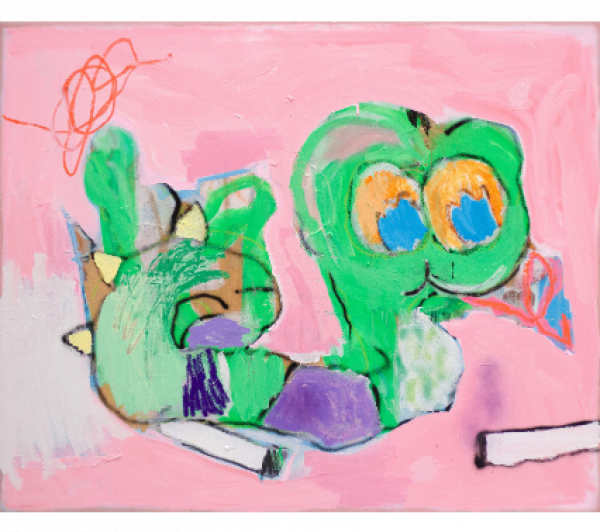 DANIEL NÚÑEZ (Madrid, 1988)  The snake and the cigarettes, 2024   Mixta sobre lienzo. 