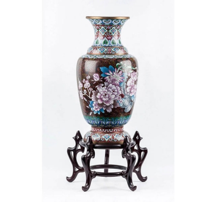 Gran jarrón vintage en bronce al esmalte cloisonné