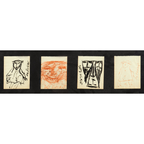 Jose Mª De Sucre Grau (Barcelona, 1886-1969) Personajes. Lote de cuatro dibujos a ceras sobre papel. Firmados.