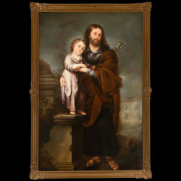 Siguiendo modelos de BARTOLOMÉ ESTEBAN MURILLO (Sevilla, 1617-1682) - San José y el Niño Jesús, siglo XVIII.