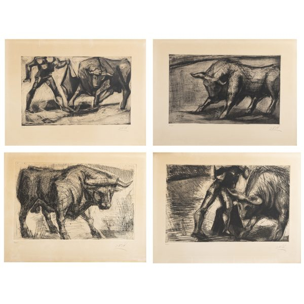 Javier Vilató Ruiz (Barcelona, 1921-París, 2000)  Serie tauromáquia.  Lote de diez grabados al aguafuerte 