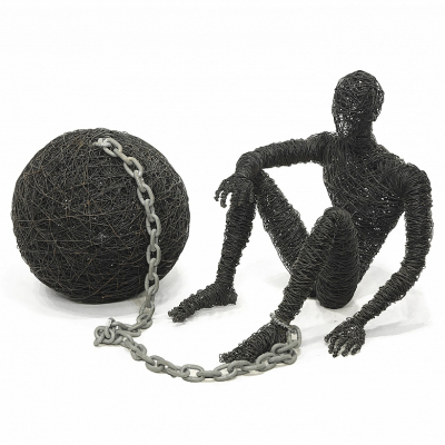 Escultura met&aacute;lica "Hombre con grilletes", s.XX. 