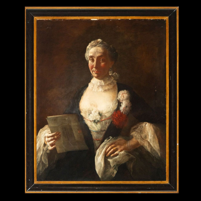 Cuadro retrato de Dama veneciana del siglo XVII - Italia.   Óleo sobre lienzo.
