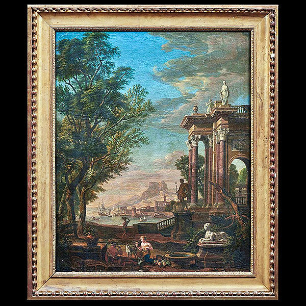 Escuela Francesa del siglo XVIII según Isaac de Moucheron - Capricho.   Óleo sobre lienzo.