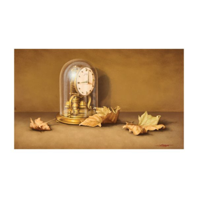 Josep-Enric Balaguer Pelegr&iacute; (Gratallops, Tarragona, 1962) Reloj y hojas. &Oacute;leo sobre tela. Firmado.