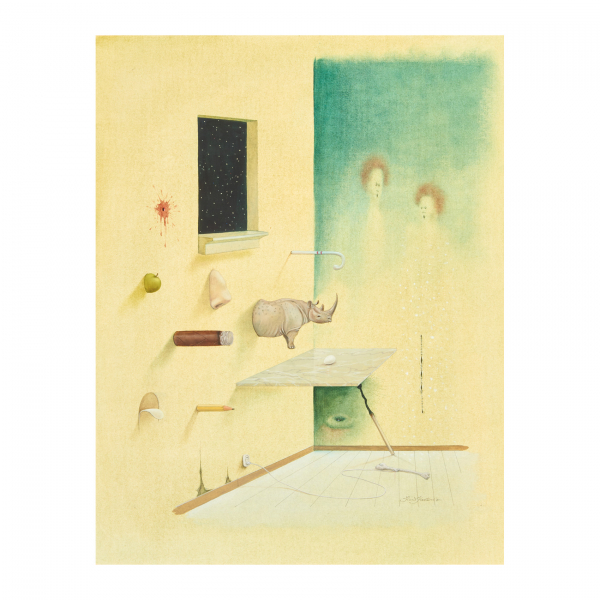 Hans Kanters (Ámsterdam, 1947) Escena onírica. Técnica mixta sobre papel.  