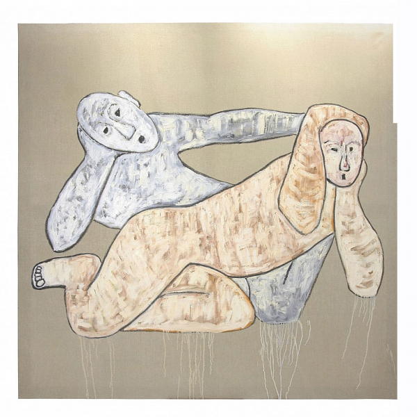 Pedro Sandoval (1966) "Azteca", 2002.  Óleo sobre lienzo. Sin firma. 