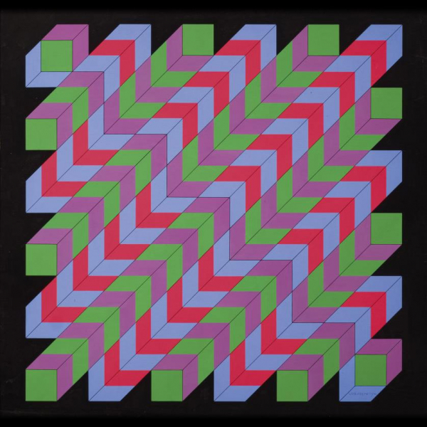 Victor Vasarely. &quot;3409 Utem (1985)&quot;. Óleo sobre lienzo. Firmado, titulado y fechado (1985).