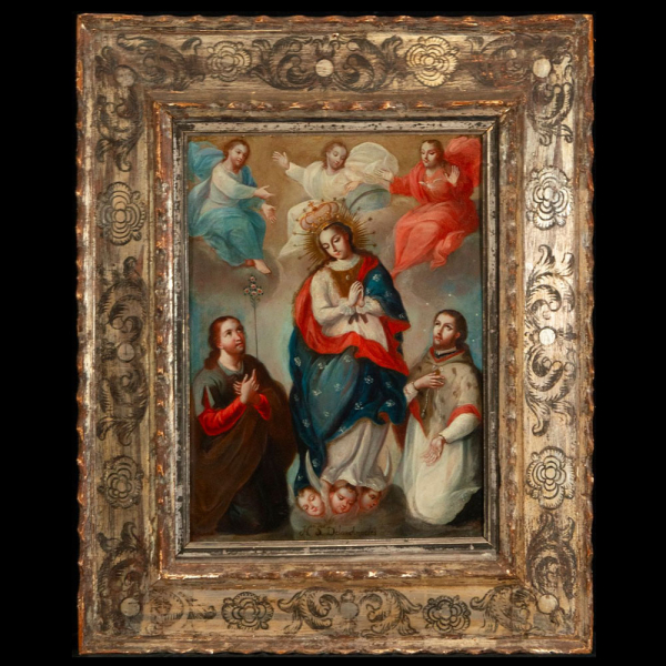 Atribuido a JOSÉ DE PÁEZ (Ciudad de México, 1721-1780) - &quot;Nuestra Señora de los Ángeles&quot; Escuela Colonial Novohispana, siglo XVIII. Óleo sobre cobre. 