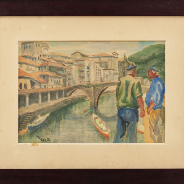 &quot;Pescadores con vista de Ondarroa&quot;  JOSÉ MARÍA MUGUERZA(Bilbao,1908-1986) 