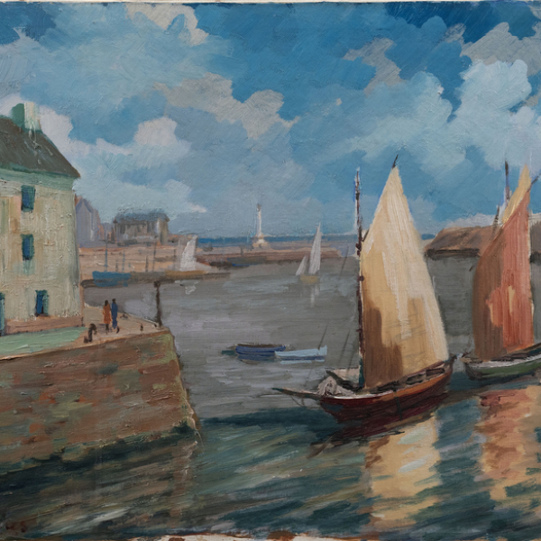 "Puerto con barcos"  ROBERT LESGUES (Laburdi, 1912 - San Sebasti&aacute;n, 1982)