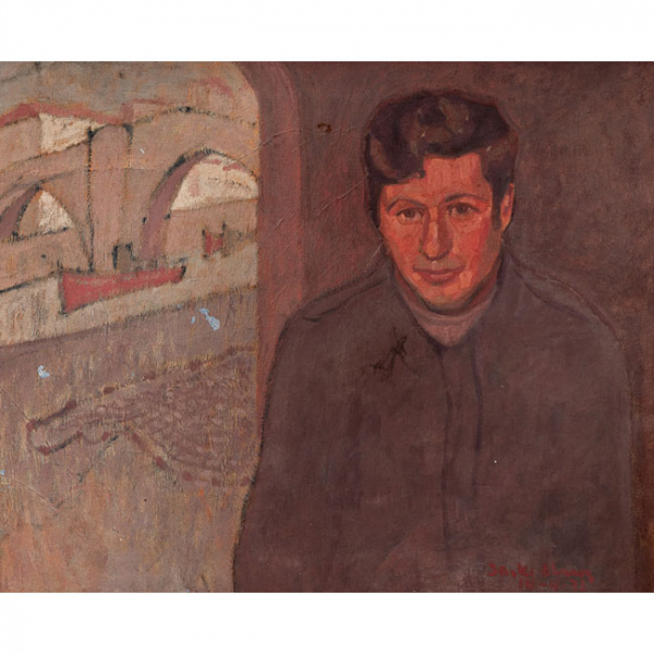 I&Ntilde;AKI ALVAREZ ANGULO   (Gald&aacute;cano, Vizcaya 1960)  "Txo con Ondarroa al fondo"  Firmado: I&ntilde;aki Alvarez 14-4-72  &Oacute;leo / Lienzo 