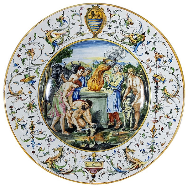 Gran plato decorativo de cerámica esmaltada de Castelli