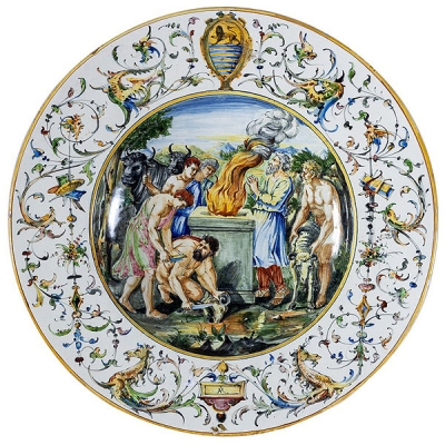 Gran plato decorativo de cerámica esmaltada de Castelli
