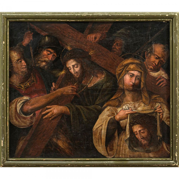 Juan de Mata (c.1690 – 1747) atribuido "El Ascenso al Calvario con Verónica y la Santa Faz".  Óleo sobre lienzo.