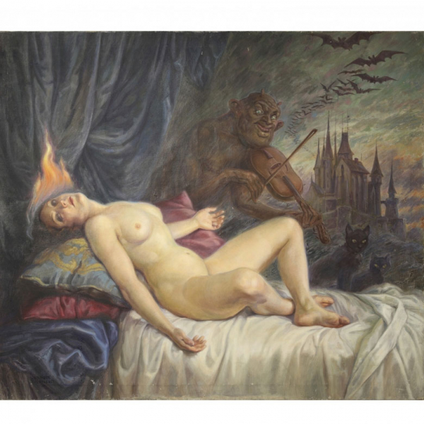 Enrique Pertegás Ferrer (1884-1962) "Mundo, demonio y carne"  Óleo sobre lienzo. Firmado
