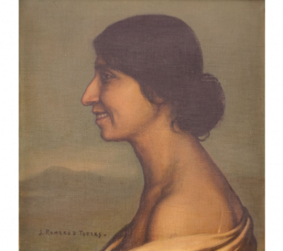 JULIO ROMERO DE TORRES (Córdoba, 1874 - 1930)  Retrato de perfil.   Óleo sobre lienzo. 