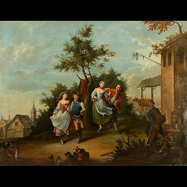 Seguidor de JEAN - BAPTISTE CHARPENTIER EL VIEJO (París, 1728 - 1806) - Campesinos bailando, siglo XVIII.