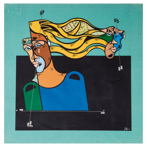 Oswaldo Aul&egrave;stia Bach (Barcelona, 1946) Sin t&iacute;tulo. Ploter y t&eacute;cnica mixta sobre tela adherida a tabla.