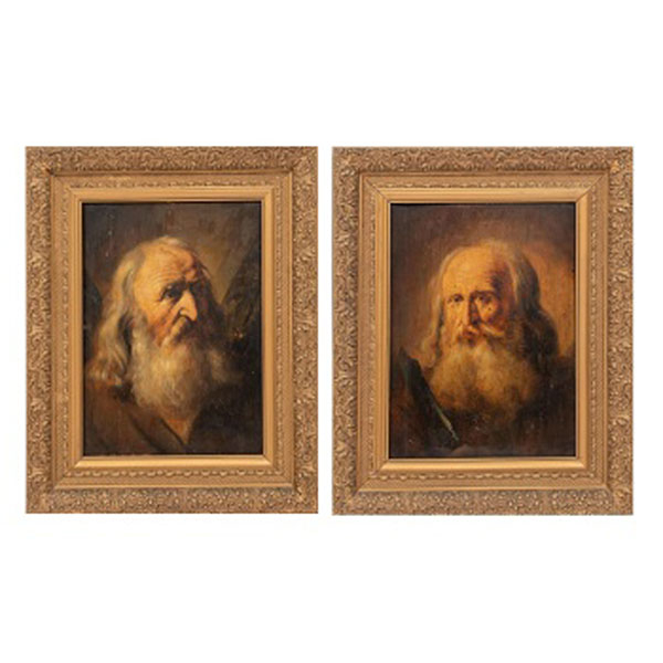 ESCUELA FLAMENCA  (S. XIX) "Rostros de ancianos con barba (pareja)"