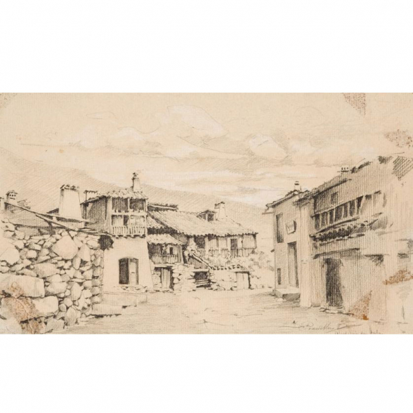 PRADILLA ORTIZ, FRANCISCO (1848 - 1921)   "Alrededores de Ávila". Dibujo sobre papel.