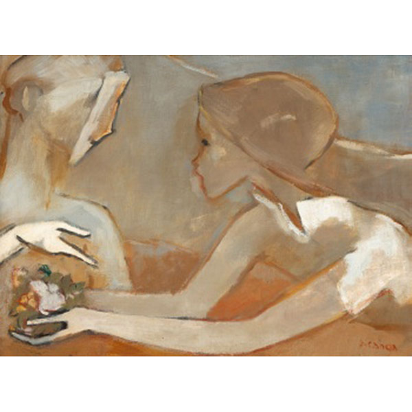 Juan  De Aranoa y Carredano  (Bilbao 1901 - Buenos Aires 1973) "Joven pareja con flor en la mano"