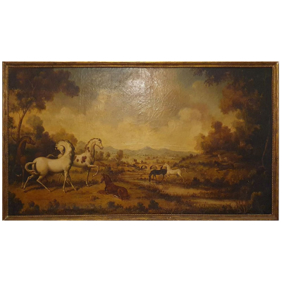 Decorativo y Monumental Óleo sobre Lienzo de Caballos Rampantes - Atribuído / Manera de George Stubbs (Liverpool 1724-Londres el 10 de julio de 1806). 