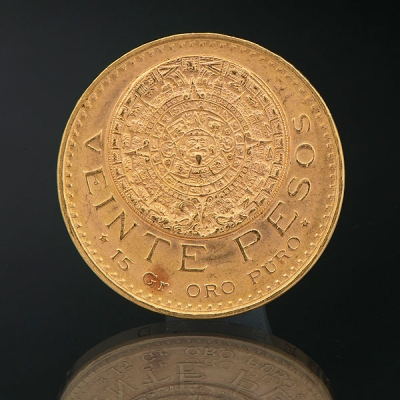 Moneda de viente pesos mexicanos del año 1959. 