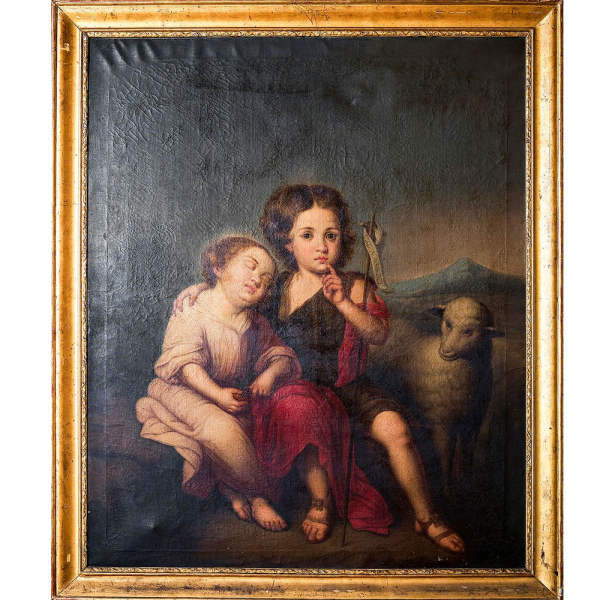 JOSÉ MARÍA VÁZQUEZ o VASQUEZ (México, c.1765 - c. 1826) - El Niño Jesús y San Juan Bautista.    Óleo sobre lienzo.