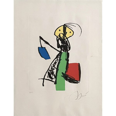 Joan Mir&oacute; i Ferr&agrave; (Barcelona, 1893-Palma de Mallorca, 1983)  Chanteur de Rues II.  Grabado al aguafuerte  