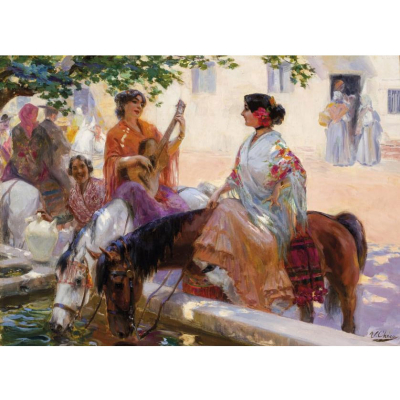 Ulpiano Checa. "Alto en la fuente (c. 1905)". &Oacute;leo sobre lienzo. Firmado 