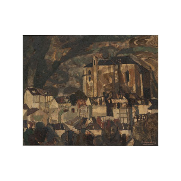 AGUSTIN REDONDELA   (Madrid 1923)  "Iglesia y casas "  Firmado 