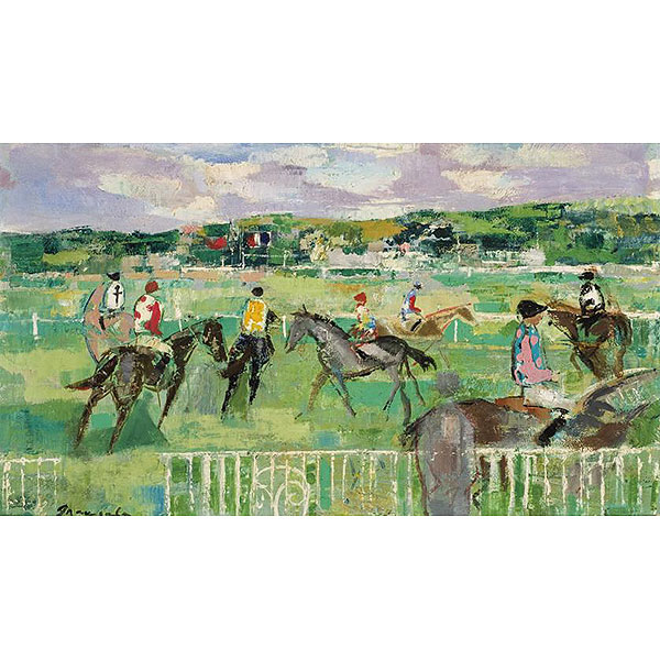 GRAU SALA, EMILIO (1911 - 1975)   "Paddock Deauville (1961)". Óleo sobre lienzo.
